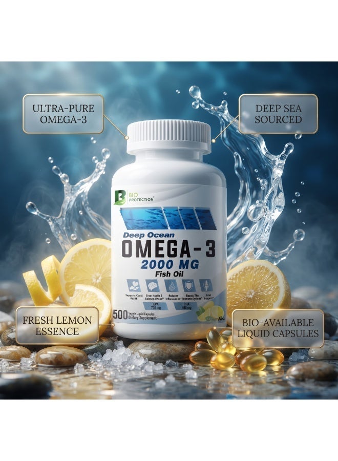 BIO PROTECTION Omega 3 Fish Oil, 500 Veggie Liquid Capsules, 2000 mg, Joint Support - Image 4