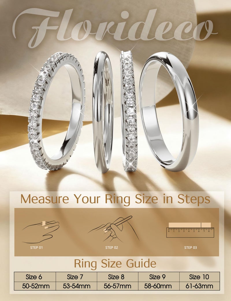 Florideco Stackable Rings for Women Non Tarnish Silver Plated Dainty Cubic Zirconia Rings Minimalist Stacking Thumb Ring Set Trendy Thin Statement Promise Wedding Bands Engagement Ring Stack Size 10 - Image 4