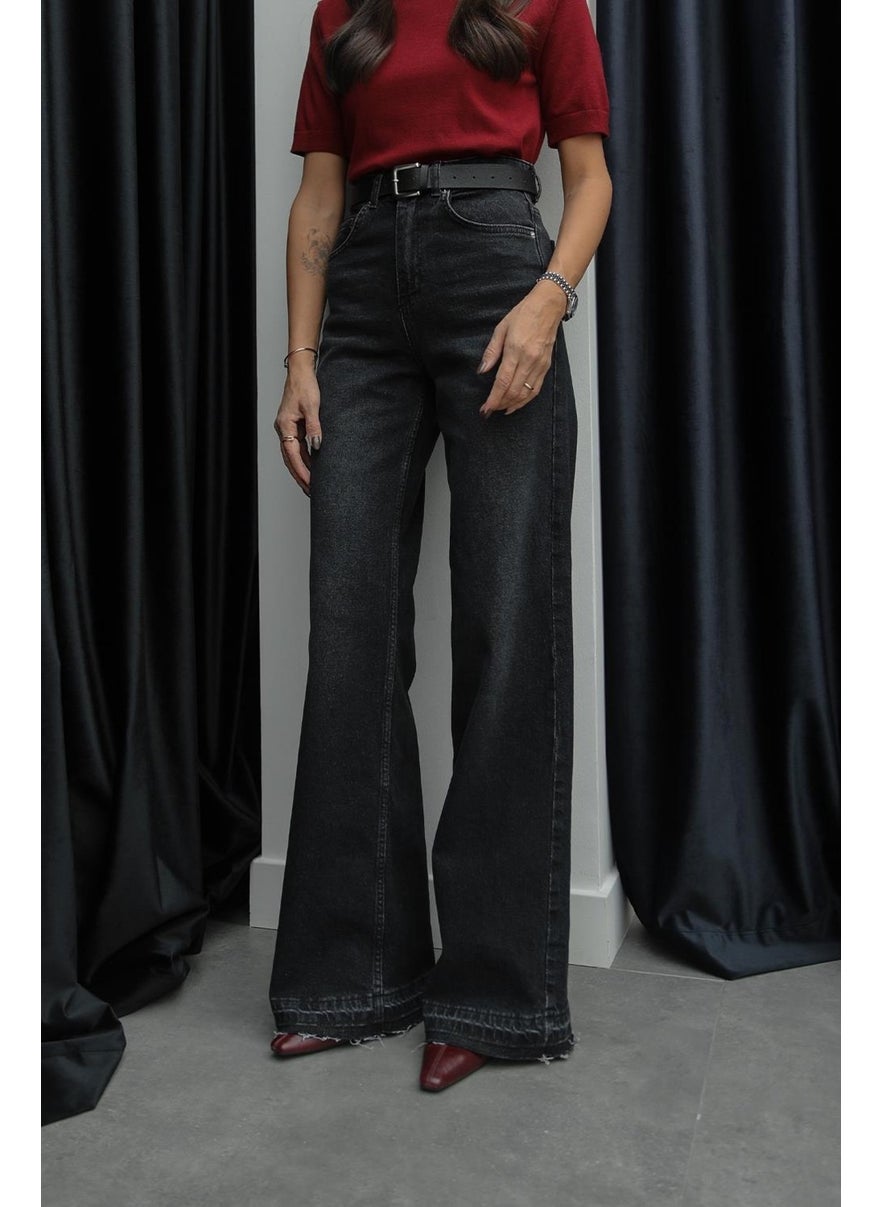 Havoş Smoked Hem Detailed Wide Leg Jeans  - Image 4