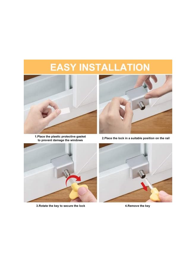 The Bros 4 Sets Sliding Window Locks, Security Window Lock Aluminum with Key, Window Stoppers for Vertical & Horizontal Slide Door, Adjustable Security Locks for Child Home Bedroom and Office - Image 5