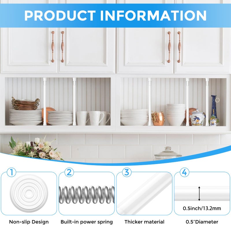 QINGYUN 2 Pack Small Spring Tension Curtain Rod 8 to 12.5 Inch, Thin DIY Tension Rods No Drill for Slim Window Cupboard Closet Sidelights, White - Image 3