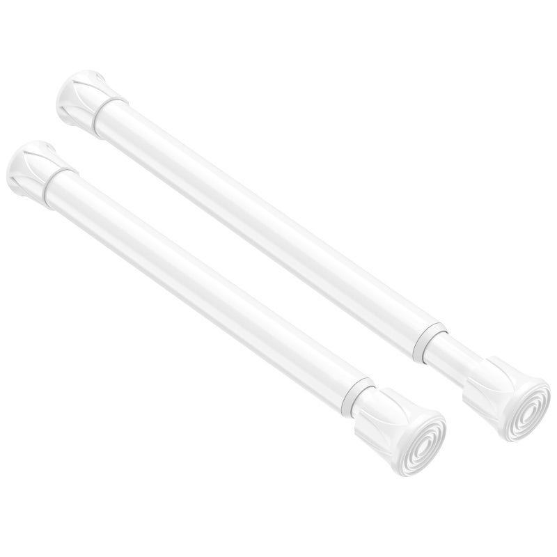 QINGYUN 2 Pack Small Spring Tension Curtain Rod 8 to 12.5 Inch, Thin DIY Tension Rods No Drill for Slim Window Cupboard Closet Sidelights, White - Image 1