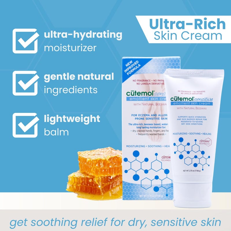 Cutemol Emollient Moisturizer for Sensitive Skin - Serious Moisturizing Cream for Damaged Skin Recovery - Fragrance Free Hydration for Cracked Hands & Feet, Eczema, Psoriasis & Dry Skin (2.75 oz) - Image 2