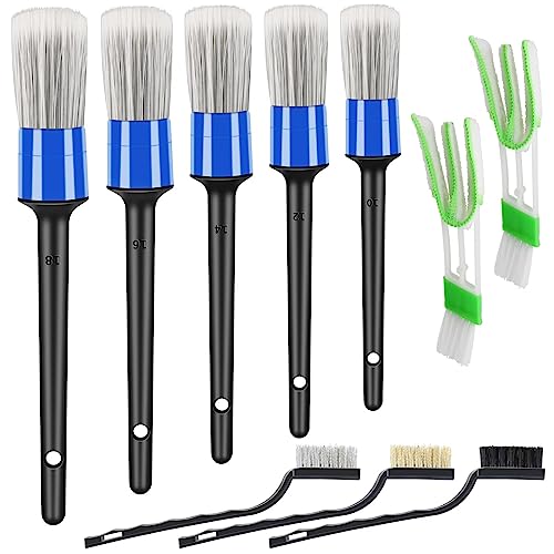 HMPLL 10pcs Car Detailing Kit Premium Detailing Brush Set Includes 5 Soft Car Detailing Brushes 3 Wire Brush 2 Air Vent Brush for Cleaning Car Interior and Exterior Detailing Blue - Image 1