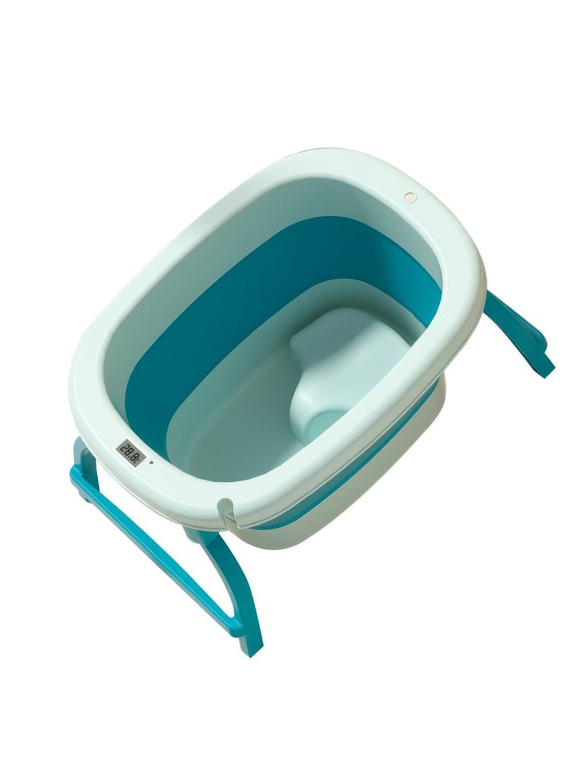 رينوفو حوض استحمام متنقل للأطفال مزود بميزان حرارة ومقعد مقاس 60.5X44.5X33 سم حوض استحمام قابل للطي لون أزرق - Image 1