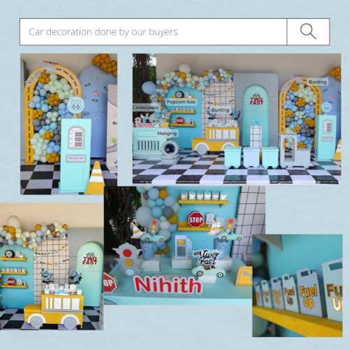 Pinfliers Car Birthday Theme Decorations for Party, Paper Hangings, A Set of 5, Blue, Yellow, Mint, Red - Image 4