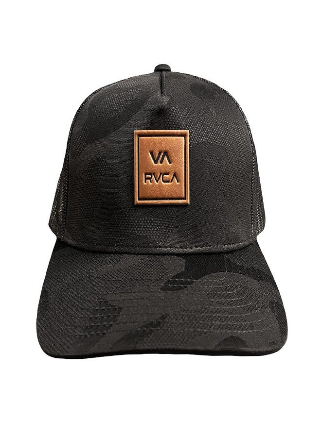 RVCA Men's Curved Bill Snapback Mesh Trucker Hat, Black Camo, OS - Image 1