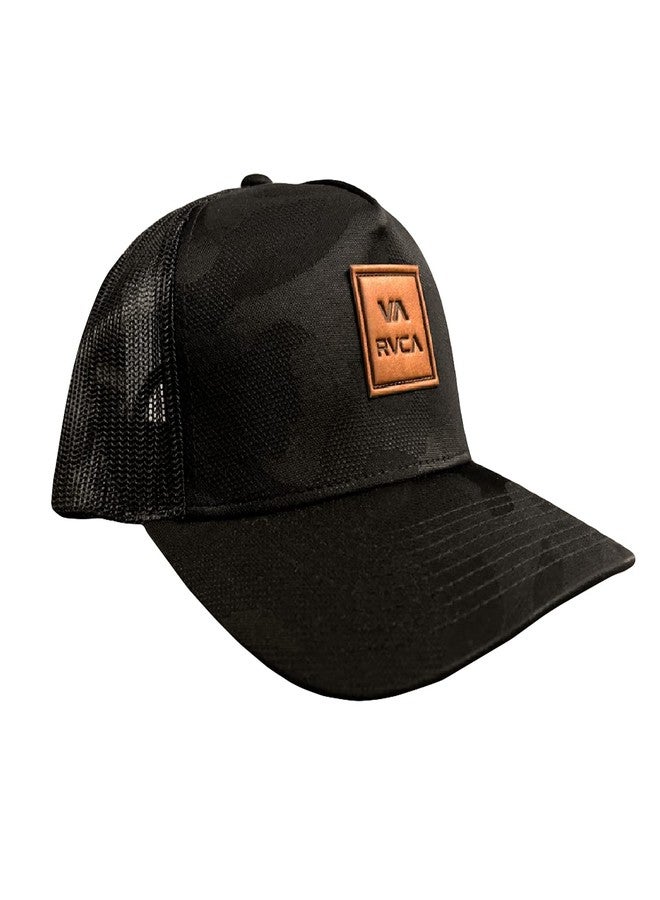 RVCA Men's Curved Bill Snapback Mesh Trucker Hat, Black Camo, OS - Image 3