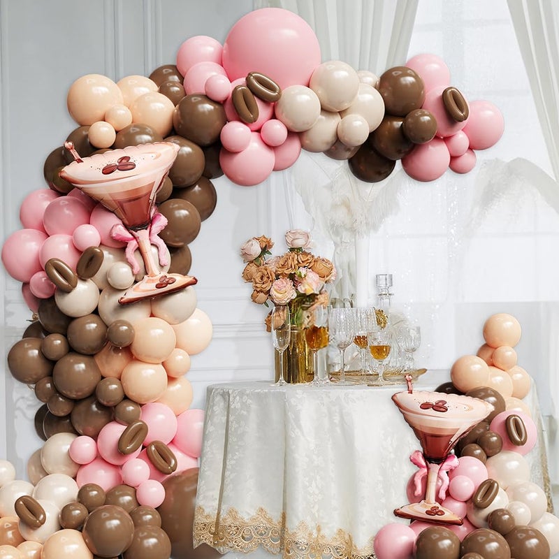 Heukikt 138Pcs Espresso Martini Balloon Garland Kit, Pink Brown Balloons Arch with Martini Foil Balloon for A Tini Bit Older Girls Women Birthday Bachelorette Bridal Shower Party Decorations - Image 5