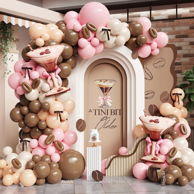 Heukikt 138Pcs Espresso Martini Balloon Garland Kit, Pink Brown Balloons Arch with Martini Foil Balloon for A Tini Bit Older Girls Women Birthday Bachelorette Bridal Shower Party Decorations - Image 1