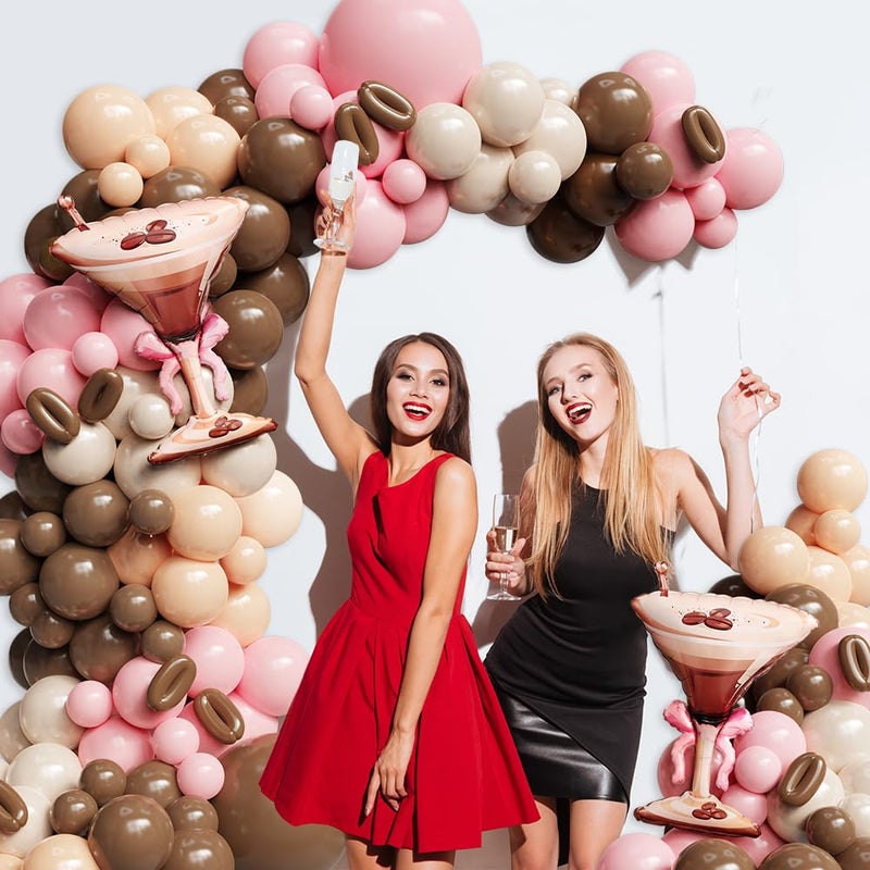 Heukikt 138Pcs Espresso Martini Balloon Garland Kit, Pink Brown Balloons Arch with Martini Foil Balloon for A Tini Bit Older Girls Women Birthday Bachelorette Bridal Shower Party Decorations - Image 3