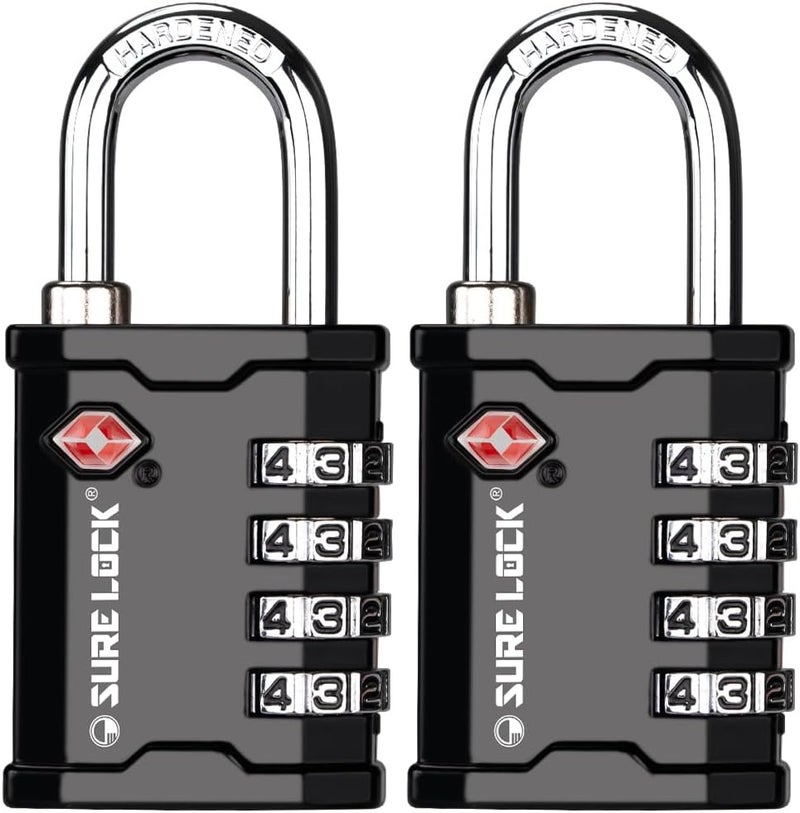 SURE LOCK TSA Accepted Heavy Duty Big Combination Luggage Padlock for Gun Cases, Transporting Equipment Cases in Trade Show, Music and Medical Industries (2, Black) - Image 1