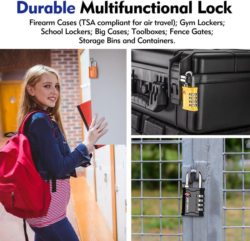 SURE LOCK TSA Accepted Heavy Duty Big Combination Luggage Padlock for Gun Cases, Transporting Equipment Cases in Trade Show, Music and Medical Industries (2, Black) - Image 4