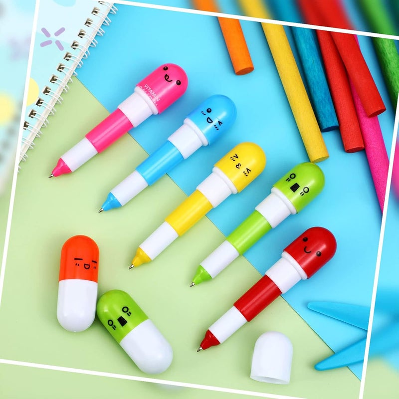 SIDAK 12 Pieces Capsule Shaped Retractable Ball Pens, Smiling Face Capsule Pen Nurses Mini Pharmacy Novelty Ballpoint Pen, Return Gift For Kids. - Image 4