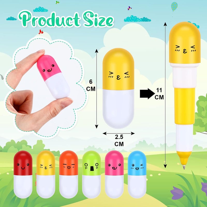 SIDAK 12 Pieces Capsule Shaped Retractable Ball Pens, Smiling Face Capsule Pen Nurses Mini Pharmacy Novelty Ballpoint Pen, Return Gift For Kids. - Image 2