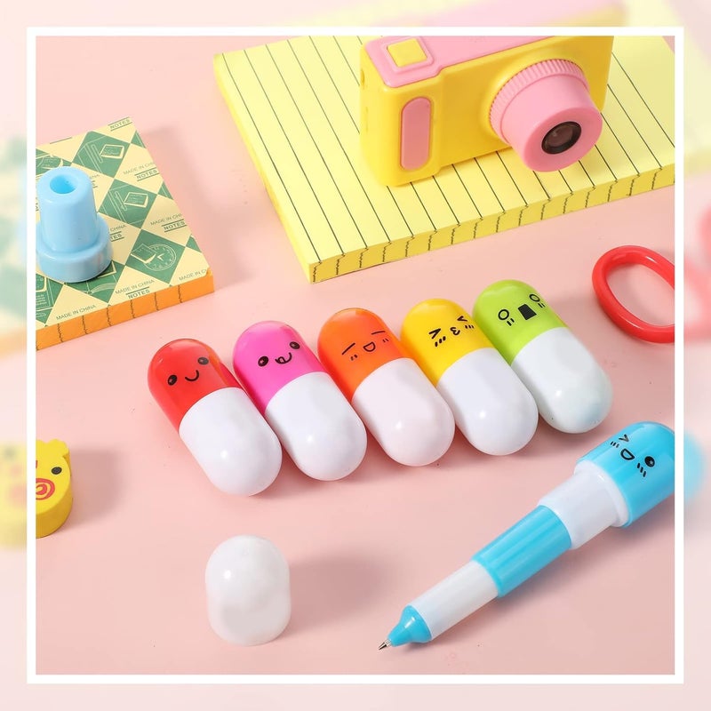 SIDAK 12 Pieces Capsule Shaped Retractable Ball Pens, Smiling Face Capsule Pen Nurses Mini Pharmacy Novelty Ballpoint Pen, Return Gift For Kids. - Image 3