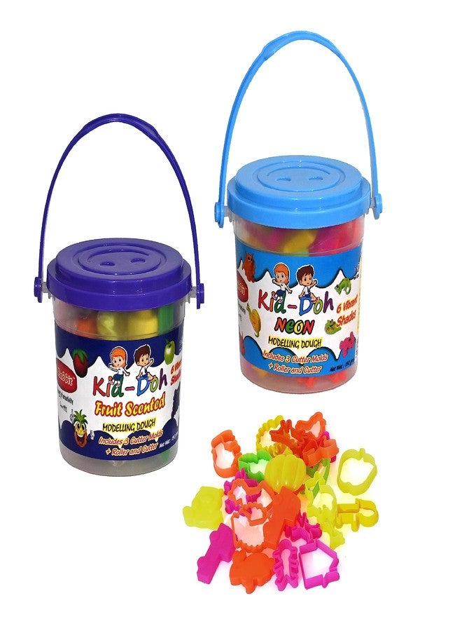 Rabbit Kid-Doh Fruit Scented + Kid Doh Neon Bucket with 24 Toys Set | Modelling Dough | Activity Set | Dough Kids Play | Multicolor |12 Vibrant Shades| Roller and Cutter | Ideal for 3+ - Image 1