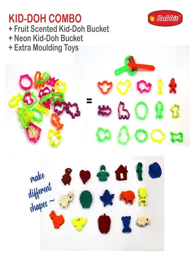 Rabbit Kid-Doh Fruit Scented + Kid Doh Neon Bucket with 24 Toys Set | Modelling Dough | Activity Set | Dough Kids Play | Multicolor |12 Vibrant Shades| Roller and Cutter | Ideal for 3+ - Image 5