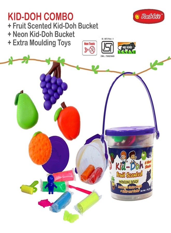 Rabbit Kid-Doh Fruit Scented + Kid Doh Neon Bucket with 24 Toys Set | Modelling Dough | Activity Set | Dough Kids Play | Multicolor |12 Vibrant Shades| Roller and Cutter | Ideal for 3+ - Image 3