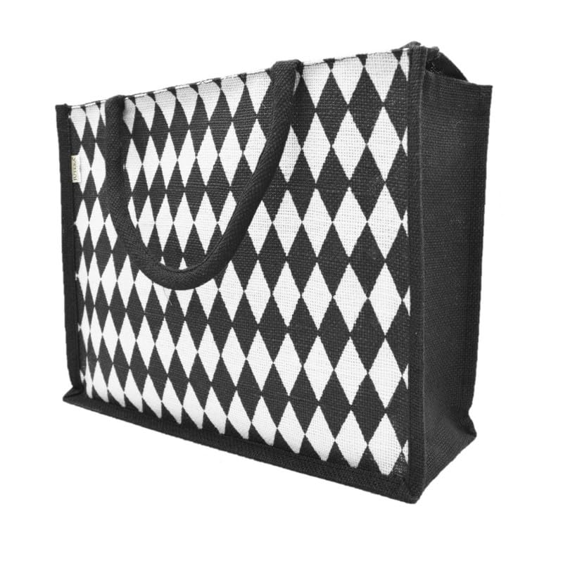 JUTEKA diamond printed Jute Bag for Lunch, Office, Grocery, Picnic, Tiffin, Shopping Hand Bag with padded cotton handles… - Image 1