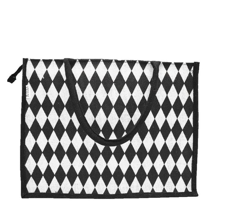 JUTEKA diamond printed Jute Bag for Lunch, Office, Grocery, Picnic, Tiffin, Shopping Hand Bag with padded cotton handles… - Image 3