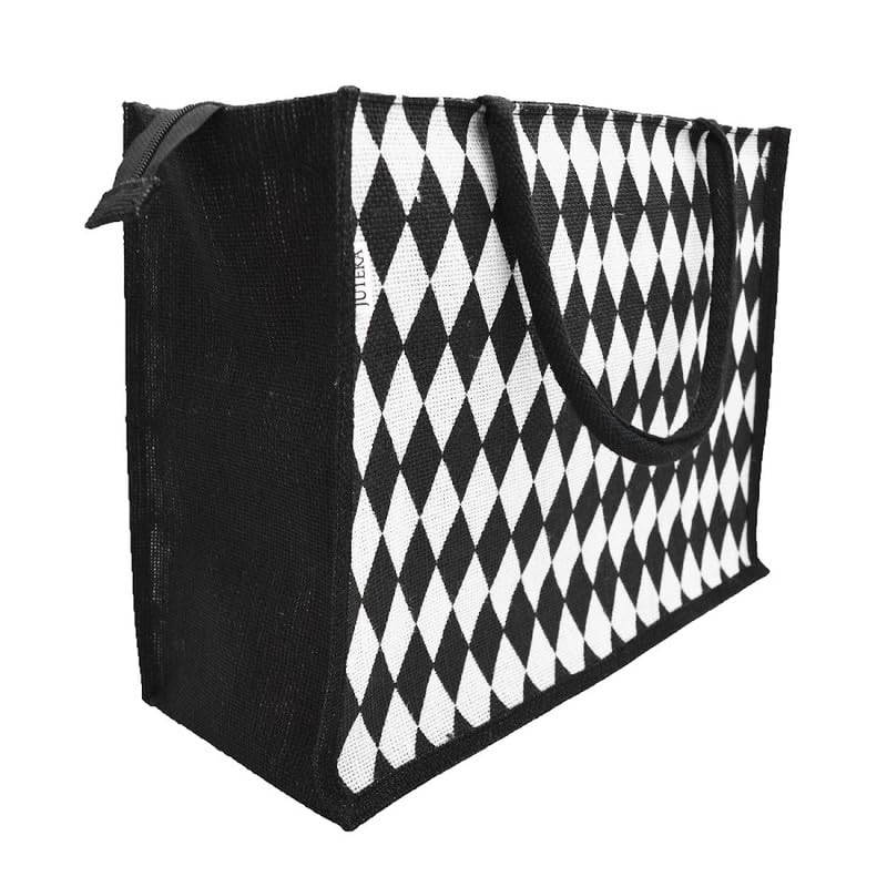 JUTEKA diamond printed Jute Bag for Lunch, Office, Grocery, Picnic, Tiffin, Shopping Hand Bag with padded cotton handles… - Image 2