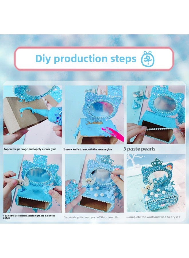 Craftsmanship Children's Handmade Diy Shiny Dressing Table Sequins Cream Glue Adhesive Painting Princess Makeup Jewelry Box-Color:Fun Snowflake Dresser (Pink Love)  - Image 4