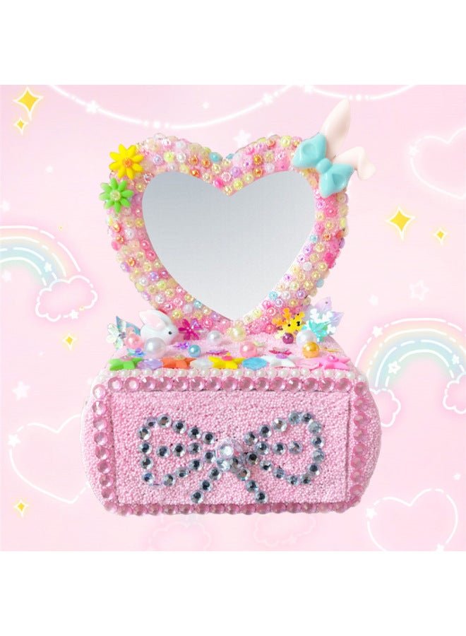 Craftsmanship Children's Handmade Diy Shiny Dressing Table Sequins Cream Glue Adhesive Painting Princess Makeup Jewelry Box-Color:Fun Snowflake Dresser (Pink Love)  - Image 1