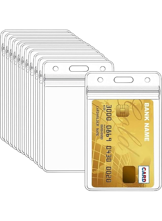 joyzzz Card Protector 50 Pack Hard Plastic Badge Holder With Waterproof And Dustproof Resealable Zip Duty Vertical Clear Pvc Id Card Holder Plastic Name Tag Holder For Standard Cards Sports Cards  - Image 1