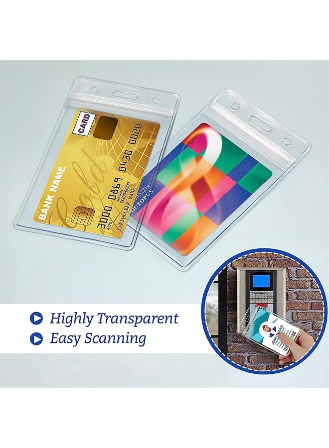 joyzzz Card Protector 50 Pack Hard Plastic Badge Holder With Waterproof And Dustproof Resealable Zip Duty Vertical Clear Pvc Id Card Holder Plastic Name Tag Holder For Standard Cards Sports Cards  - Image 3