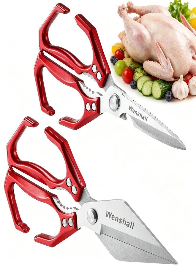 Wenshall 2-Pack Heavy Duty All-Purpose Kitchen Scissors, Japanese Stainless Steel, Kitchen Shears for Cutting Chicken, Poultry, Game, Meat - Chopping Vegetable, Dishwasher Safe,Christmas (Red) - Image 1