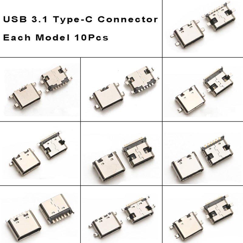 Teansic 100Pcs 10Models Type-C USB 3.1 Charging Dock Connectors Mix 6Pin and 16Pin Use for Mobile Phone and Other Product Repair Kits - Image 2