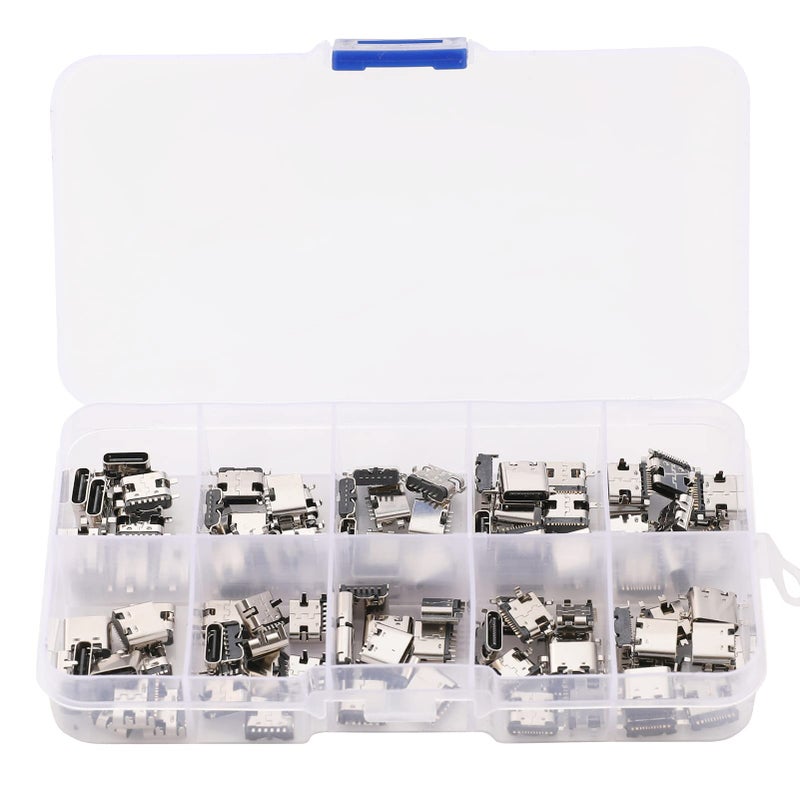 Teansic 100Pcs 10Models Type-C USB 3.1 Charging Dock Connectors Mix 6Pin and 16Pin Use for Mobile Phone and Other Product Repair Kits - Image 1