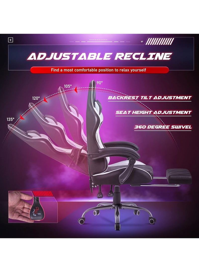 Mahmayi Mahmayi Gaming Office, Computer Chair PC Chair with Massage Lumbar Support, Racing Style Faux Leather High Back Adjustable Swivel Chair with Footrest (Black and White)  - Image 5