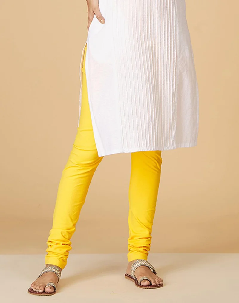 Fabindia Yellow Cotton Knitted Churidar With Elasticated Waist