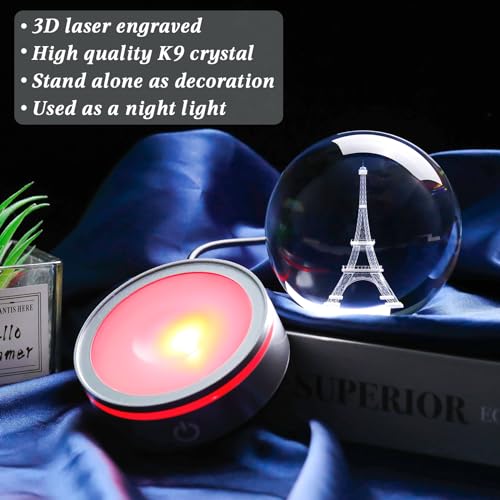 Movdyka 3D Crystal Ball Eiffel Tower Decor Statue Paris Gifts for Women Men, Laser Etched Eiffel Tower Snow Globes with Lamp Base, Paris Themed Bedroom Ornaments Party Decorations France Souvenirs - Image 3
