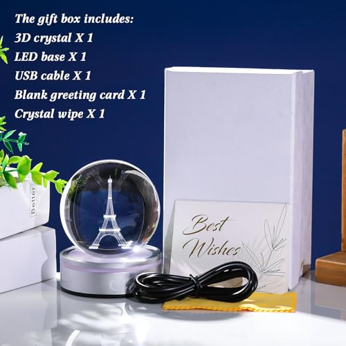 Movdyka 3D Crystal Ball Eiffel Tower Decor Statue Paris Gifts for Women Men, Laser Etched Eiffel Tower Snow Globes with Lamp Base, Paris Themed Bedroom Ornaments Party Decorations France Souvenirs - Image 5