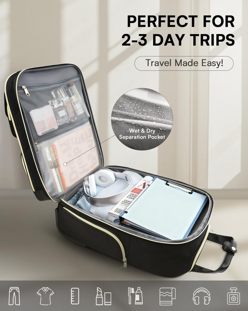 Arcoyard Underseat Carry On Luggage with Wheels, Airline Approved Personal Item Luggage, 16-Inch Multi-functional Underseat Luggage, Lightweight Overnight Suitcase for Women, Bussiness, Travel, Black - Image 2