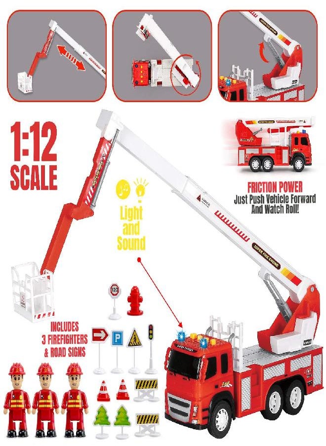 Fire Truck Playset - 1:12 Scale Large Size Toys - Realistic Fire Engine, 3 Firemen, Road Signs, Lights, Sounds - Friction-Powered Fire Truck Toys for 3 Year Old Boys, Girls, Toddlers Age 3 4 5 - pzsku/Z55184A8139917010D9F8Z/45/_/1686135243/0978c841-f464-469c-8be8-4c0cfd1f13e3