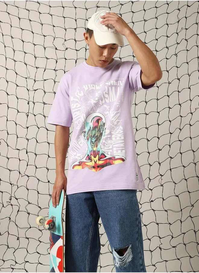 Hubberholme Men Futuristic Printed Oversized Fit T-shirt