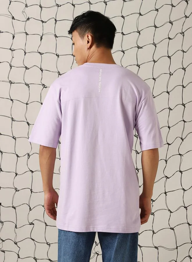 Hubberholme Lilac Men Futuristic Printed Oversized Fit T-Shirt for Men | Best Price UAE