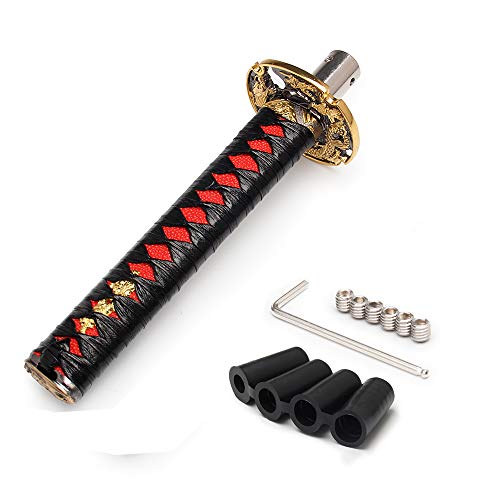 WENJTP Htostar Racing Katana Samurai Sword Shift Knob Shifter Katana Cortex disc Universal Fit for Manual Cars with Adapters Black + Red（20cm） - Image 1