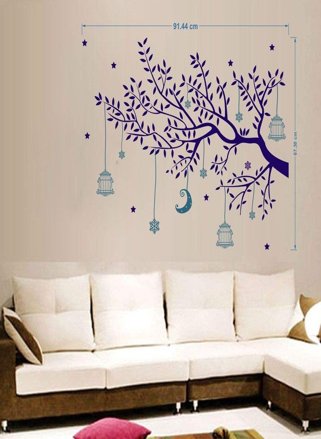 Walltech مجموعة ملصقات جدارية من Walltech مكونة من 4 قطع: غابة (150 × 120 سم) | شجرة زرقاء مع قمر (91 × 67 سم) | غروب الشمس مع بجعة الحب (120 × 120 سم) | شجرة ساحرة (150 × 150 سم) - مصنوعة من الفينيل - Image 3