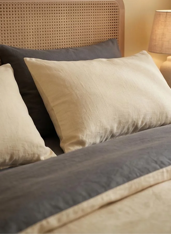 Styli 4-Piece Washed Cotton Comforter Set - Off White 180x220cm