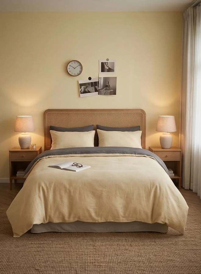 Styli 4-Piece Washed Cotton Comforter Set - Off White 180x220cm