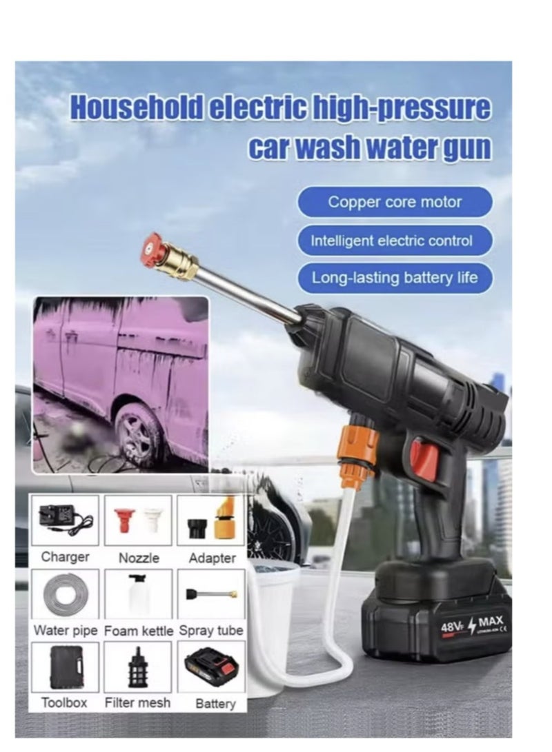 Generic 48V Cordless Pressure Washer, 30Bar Pressure Water Spray Gun, 48V Lithium Battery Lasts for Long Time with Fully Charged, Portable High Pressure Car Washer for Car/Fence/Wall/Deck Cleaning (48V)  - Image 2