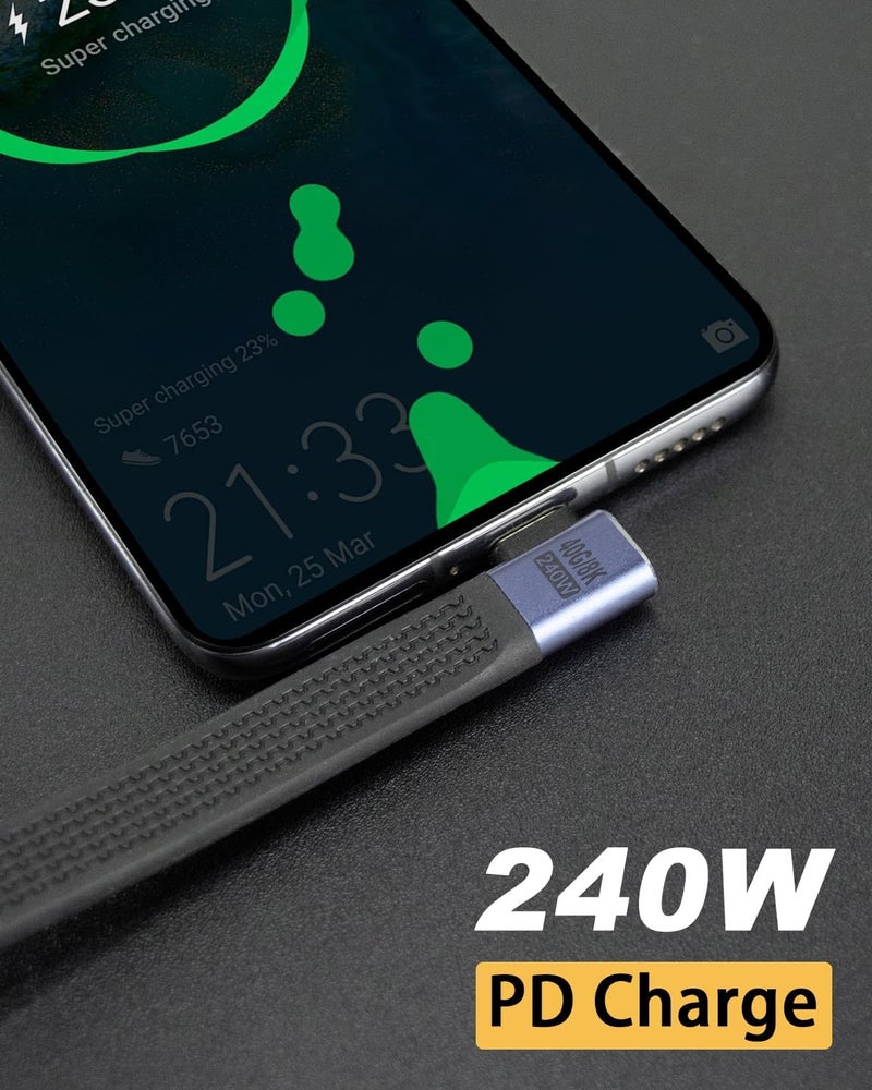 MICROWARE Flat Short USB C Extension Cable 5inch, 240W Right Angle USB C Male to Female Cable, 40Gbps USB 4.0 Type C Extender Cable, External SSD, Docking (Right Angle Female to Male) - Image 3