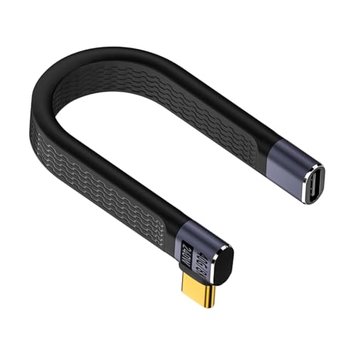 MICROWARE Flat Short USB C Extension Cable 5inch, 240W Right Angle USB C Male to Female Cable, 40Gbps USB 4.0 Type C Extender Cable, External SSD, Docking (Right Angle Female to Male) - Image 1