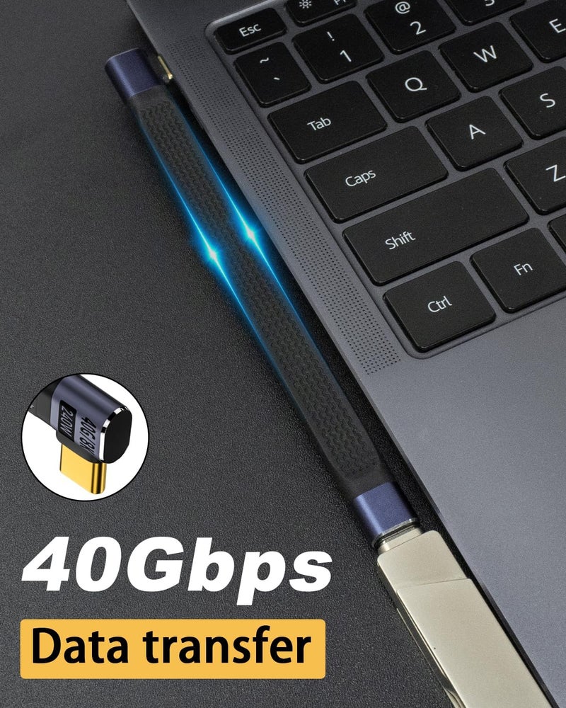 MICROWARE Flat Short USB C Extension Cable 5inch, 240W Right Angle USB C Male to Female Cable, 40Gbps USB 4.0 Type C Extender Cable, External SSD, Docking (Right Angle Female to Male) - Image 2