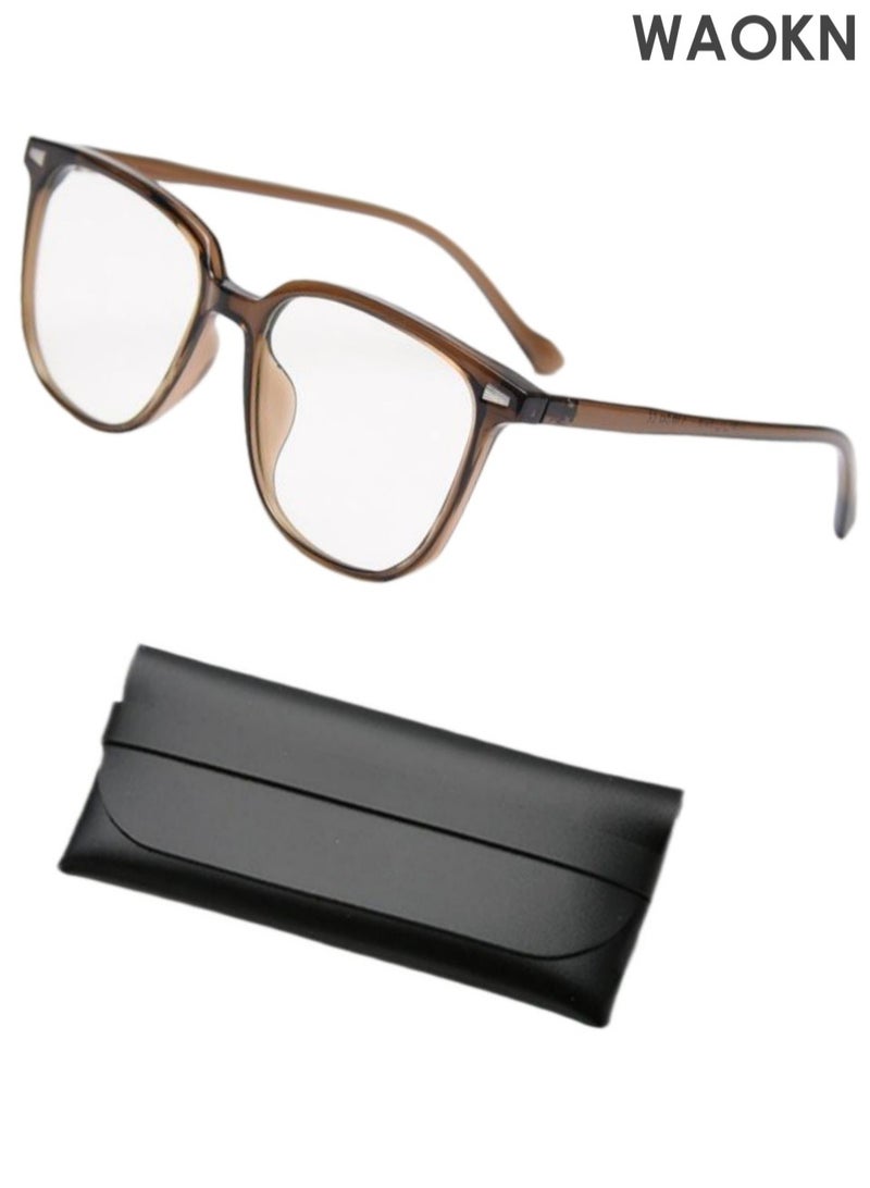 WAOKN Glasses ,Blue Light Filter Eyewear for Men & Women, Anti Blue Light Eyestrain UV Glare Blocking, TV Computer Gaming Glasses ,Fashionable and versatile anti blue light glasses, lightweight and durable,Non-Myopic Glasses(brown). - Image 1